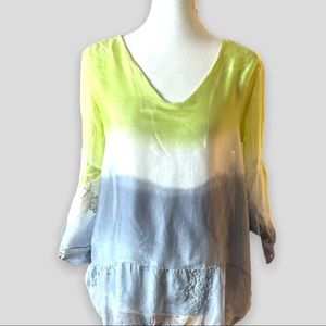 MODA SETA green blue white fully lined silky top Sz M